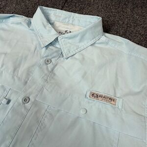 Realtree Fishing Mens Size Large Blue Short Sleeve Ventilated Button Down Shirt